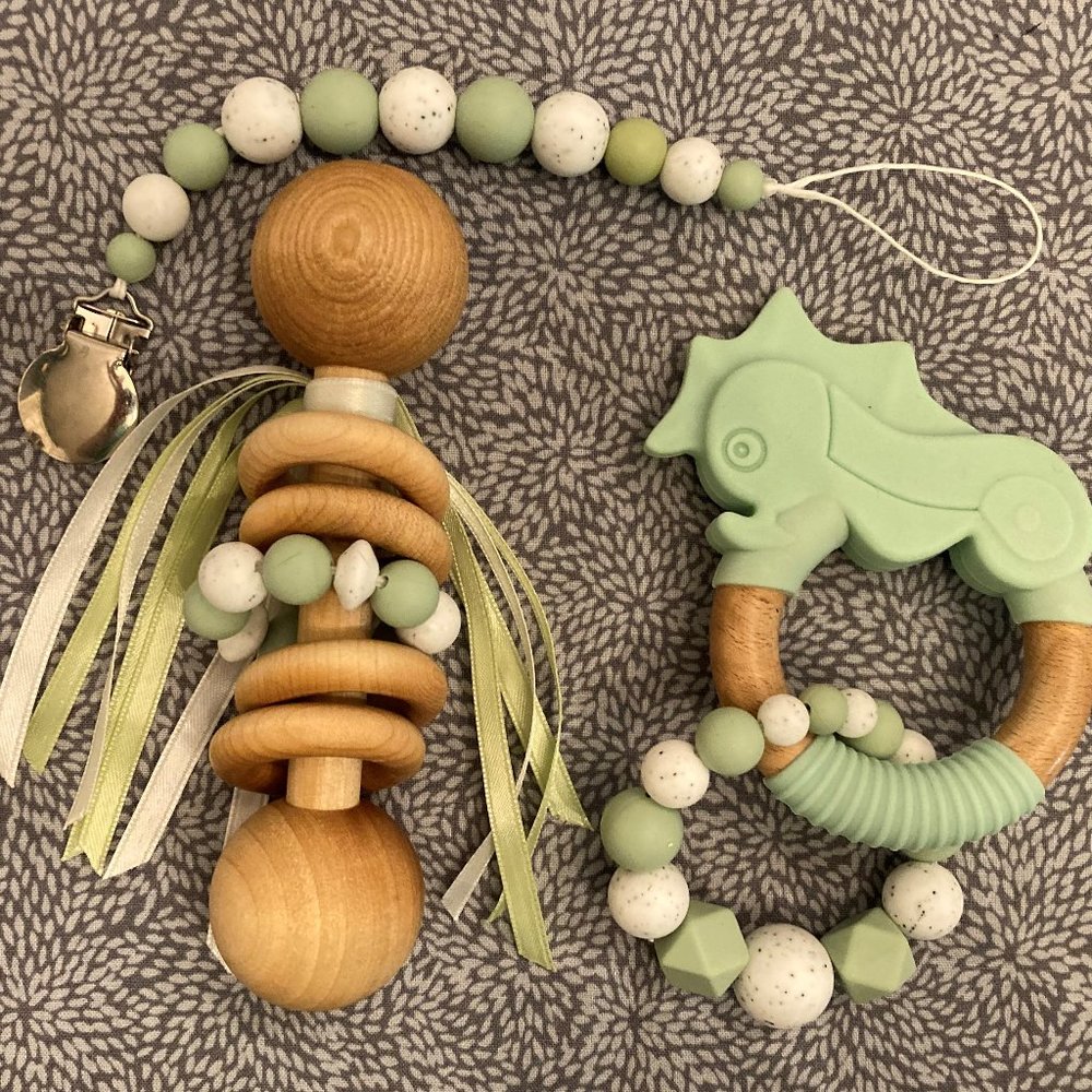 Silicone/Wood pacifier dummy leash/chain/teethers